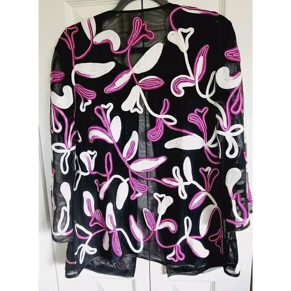 Chico's 1 Mesh Floral Embroidered Jackets‎ Size Medium Purple Black White - Picture 2 of 7